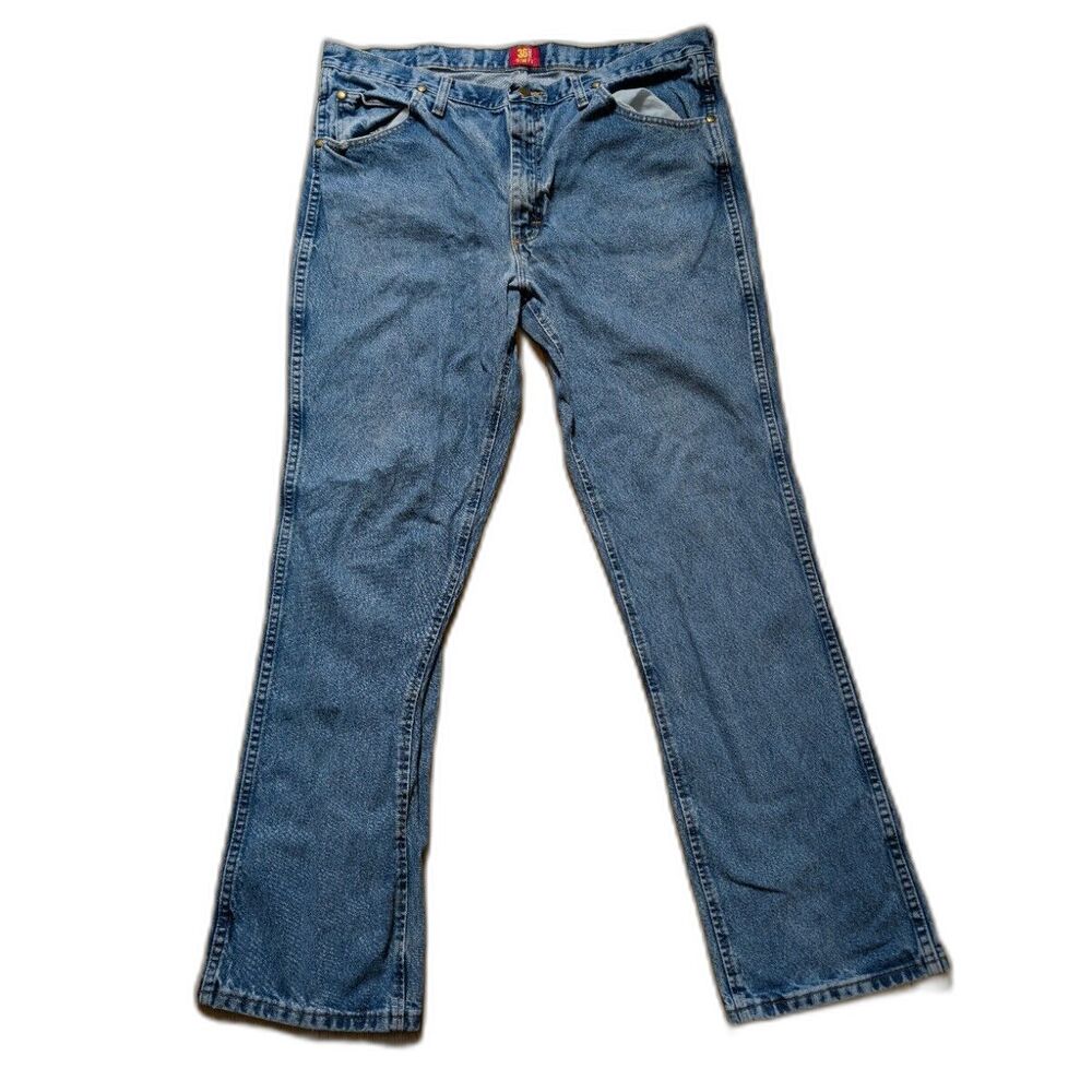 Wrangler 36MWZ Slim Bootcut Jeans 38x34 (36x32) Light Wash Faded Cowboy Rodeo